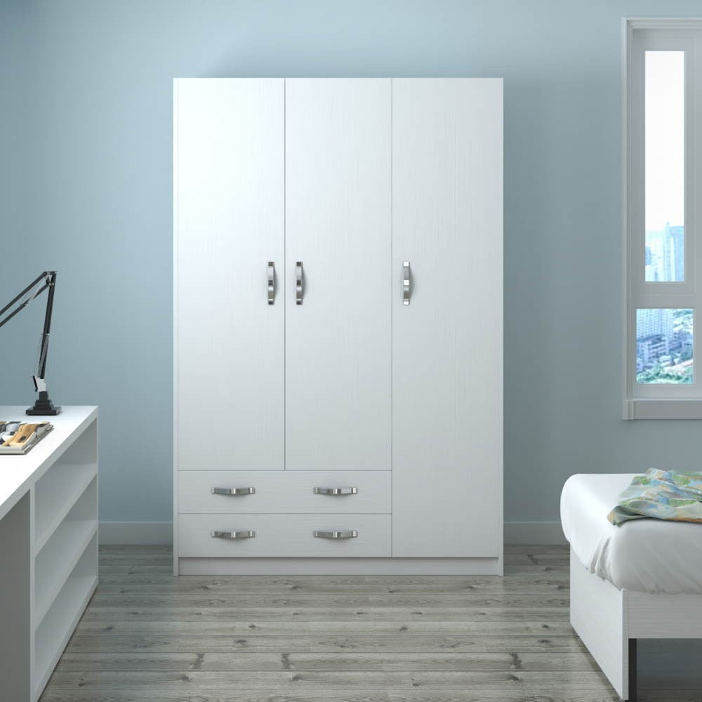 Armadio 210 tre ante e due cassetti bianco frassinato