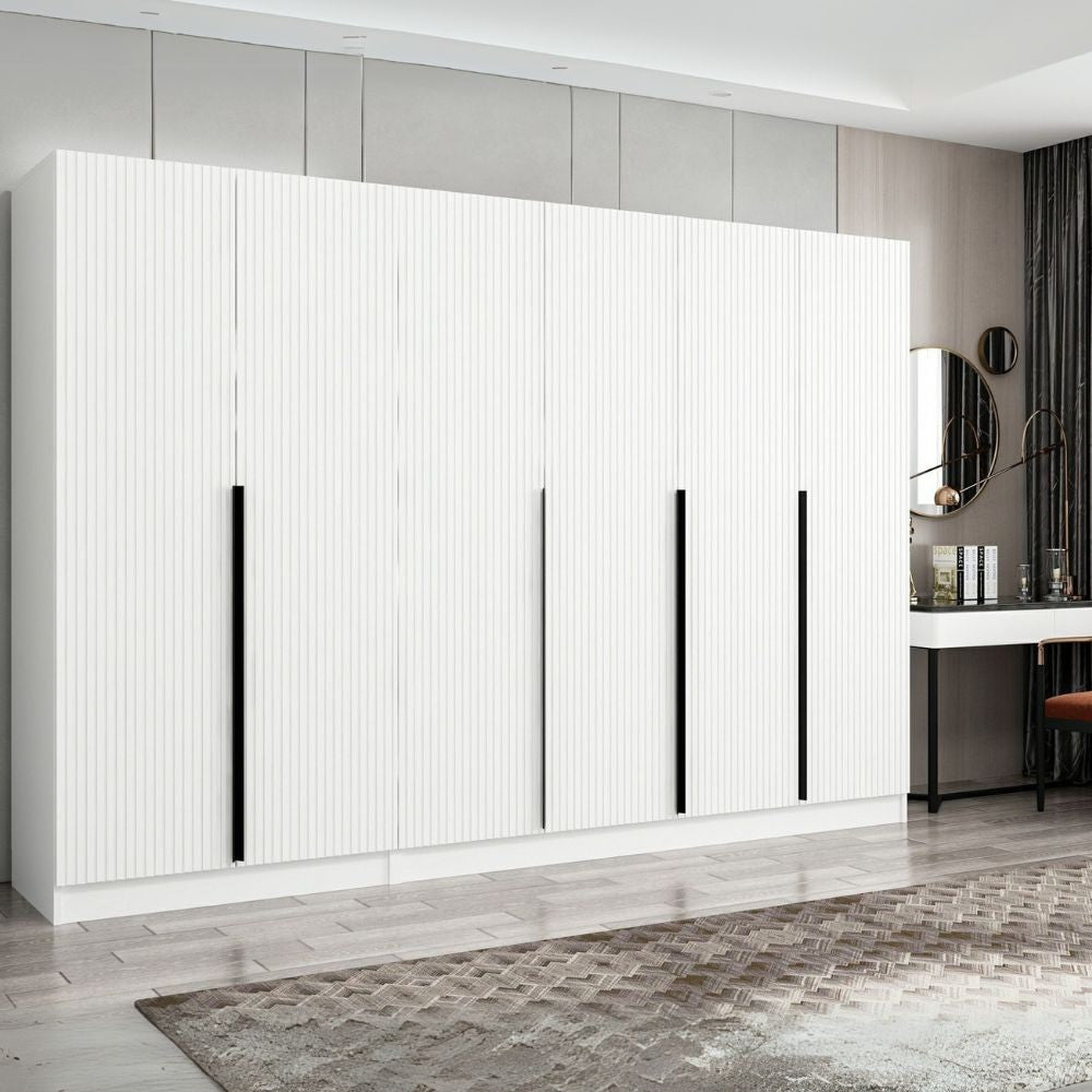 Armadio Kale 6 ante battenti colore bianco effetto cannettato