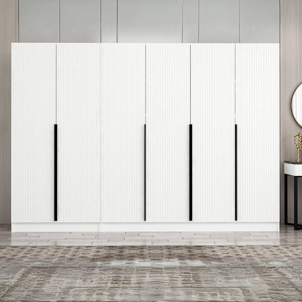 Armadio Kale 6 ante battenti colore bianco effetto cannettato