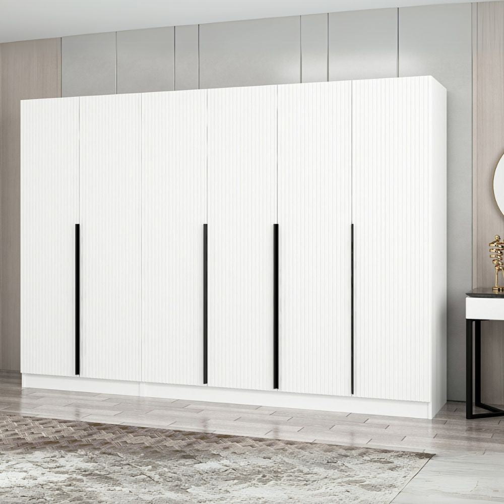 Armadio Kale 6 ante battenti colore bianco effetto cannettato