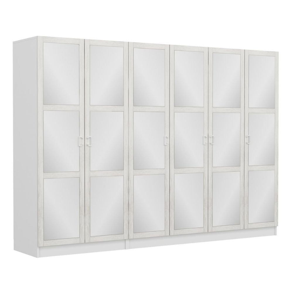 Armadio Kale colore bianco con 6 ante battenti a specchio