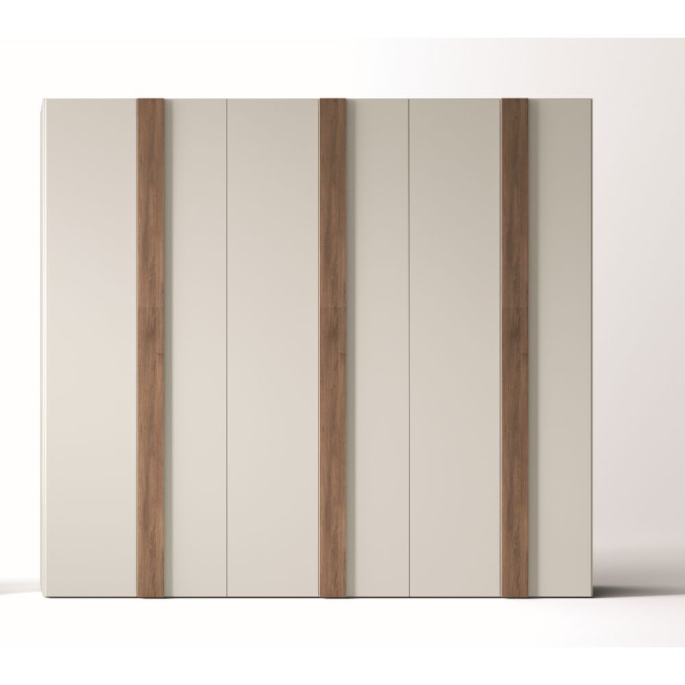 Armadio Kross 6 ante battenti colore bianco nuvola top mat e maniglioni noce america