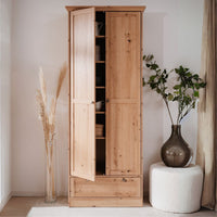 Armadio Timber 40A con 2 ante e 1 cassetto in rovere anticato con pomelli in metallo