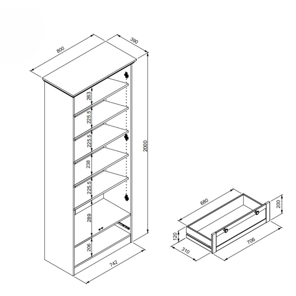 Armadio Timber 40A con 2 ante e 1 cassetto in rovere anticato con pomelli in metallo