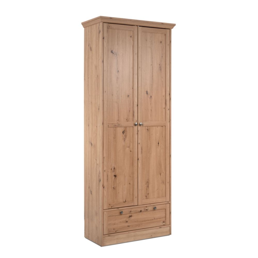 Armadio Timber 40A con 2 ante e 1 cassetto in rovere anticato con pomelli in metallo