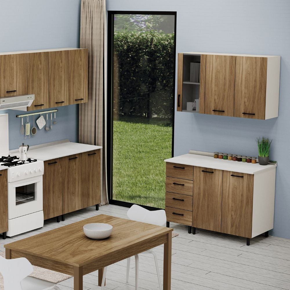 Base cucina con struttura bianco e anta noce naturale 40x50x85H