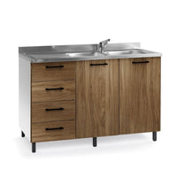 Base sottolavello con cassettiera 120 struttura bianca e ante noce naturale sinistro lavello incluso