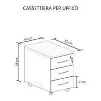 Cassettiera Ibisco per ufficio con struttura bianco frassinato e piano noce naturale