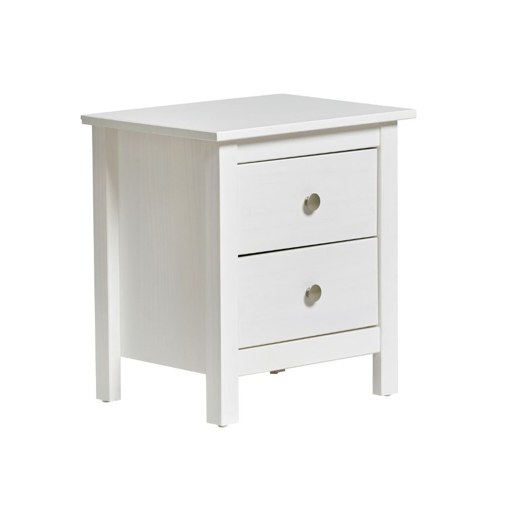 Comodino Berna 2 cassetti in legno massiccio colore bianco