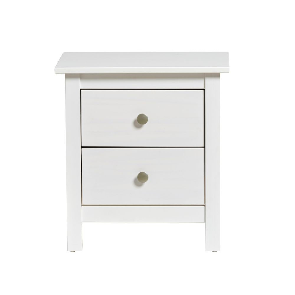 Comodino Berna 2 cassetti in legno massiccio colore bianco