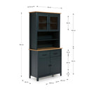 Credenza Miranda con vetrina 4 ante e due cassetti in legno massiccio blu e rovere