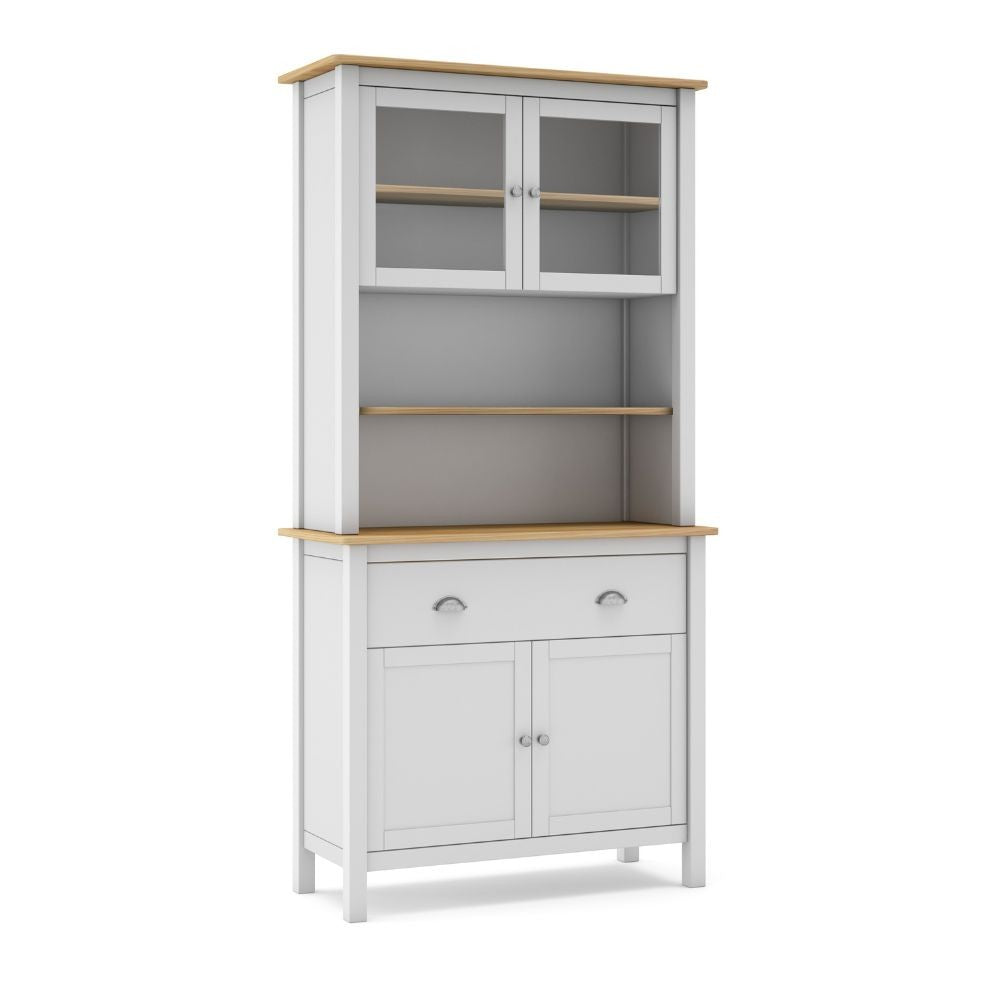 Credenza Misti con vetrina 4 ante e 2 cassetti in legno massiccio colore bianco e rovere