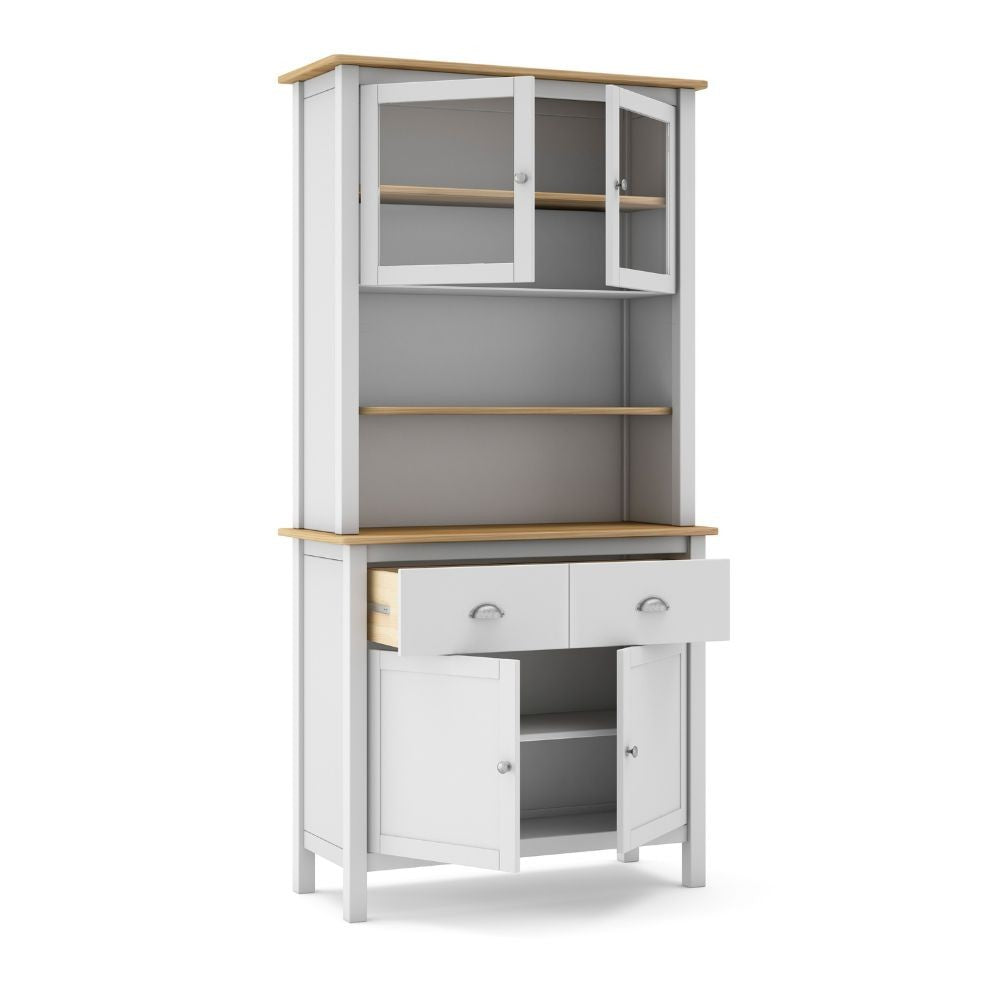 Credenza Misti con vetrina 4 ante e 2 cassetti in legno massiccio colore bianco e rovere