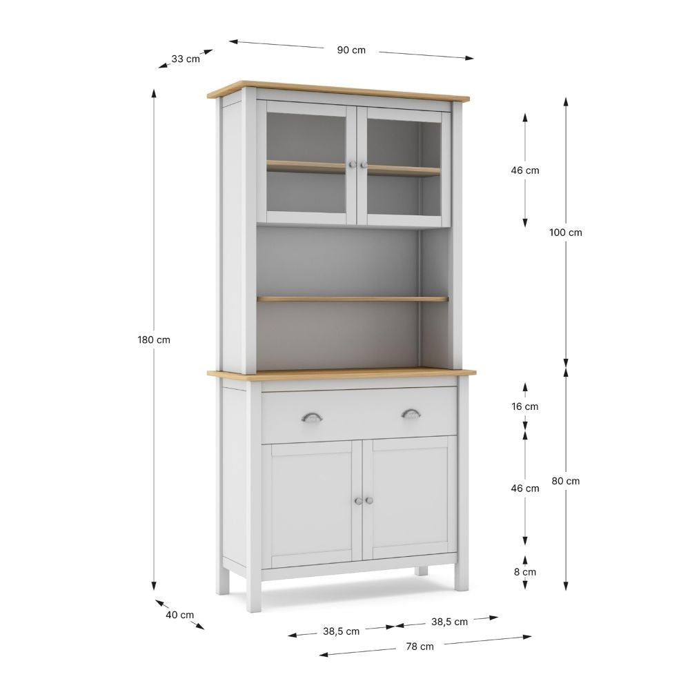 Credenza Misti con vetrina 4 ante e 2 cassetti in legno massiccio colore bianco e rovere