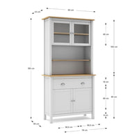 Credenza Misti con vetrina 4 ante e 2 cassetti in legno massiccio colore bianco e rovere