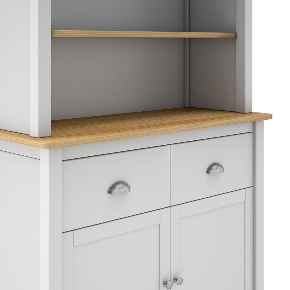 Credenza Misti con vetrina 4 ante e 2 cassetti in legno massiccio colore bianco e rovere