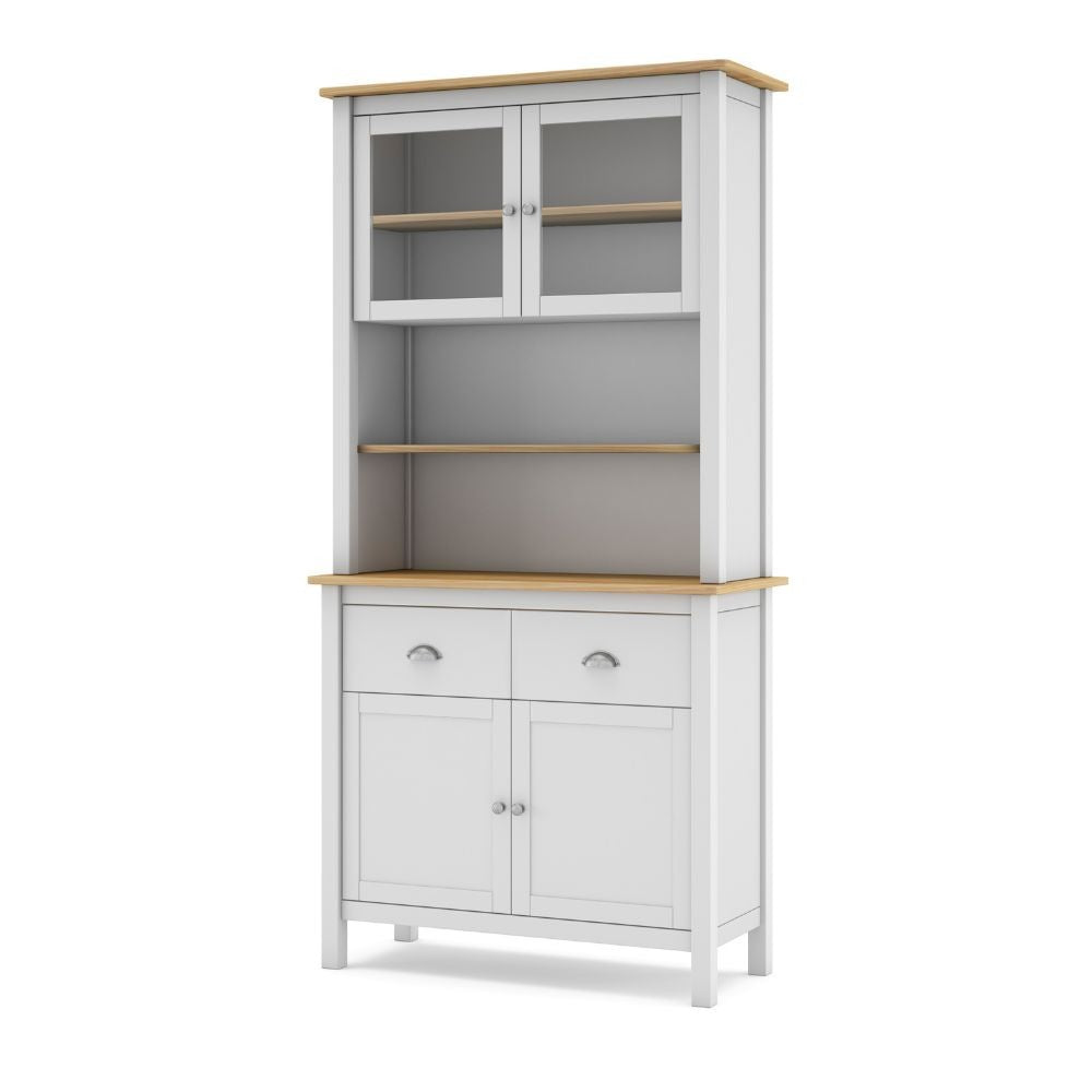 Credenza Misti con vetrina 4 ante e 2 cassetti in legno massiccio colore bianco e rovere
