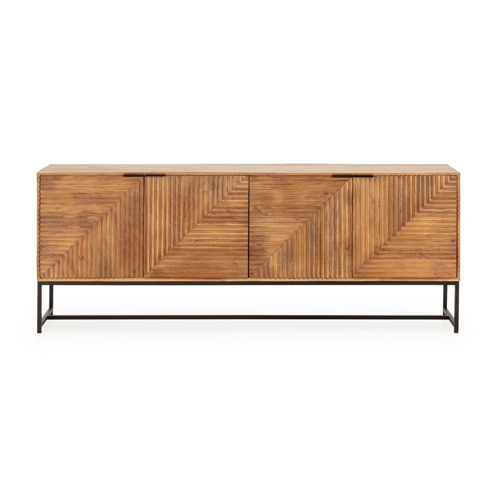 Credenza Nereida 210 cm. in legno massiccio 4 ante e gambe in metallo nero