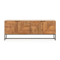 Credenza Nereida 210 cm. in legno massiccio 4 ante e gambe in metallo nero