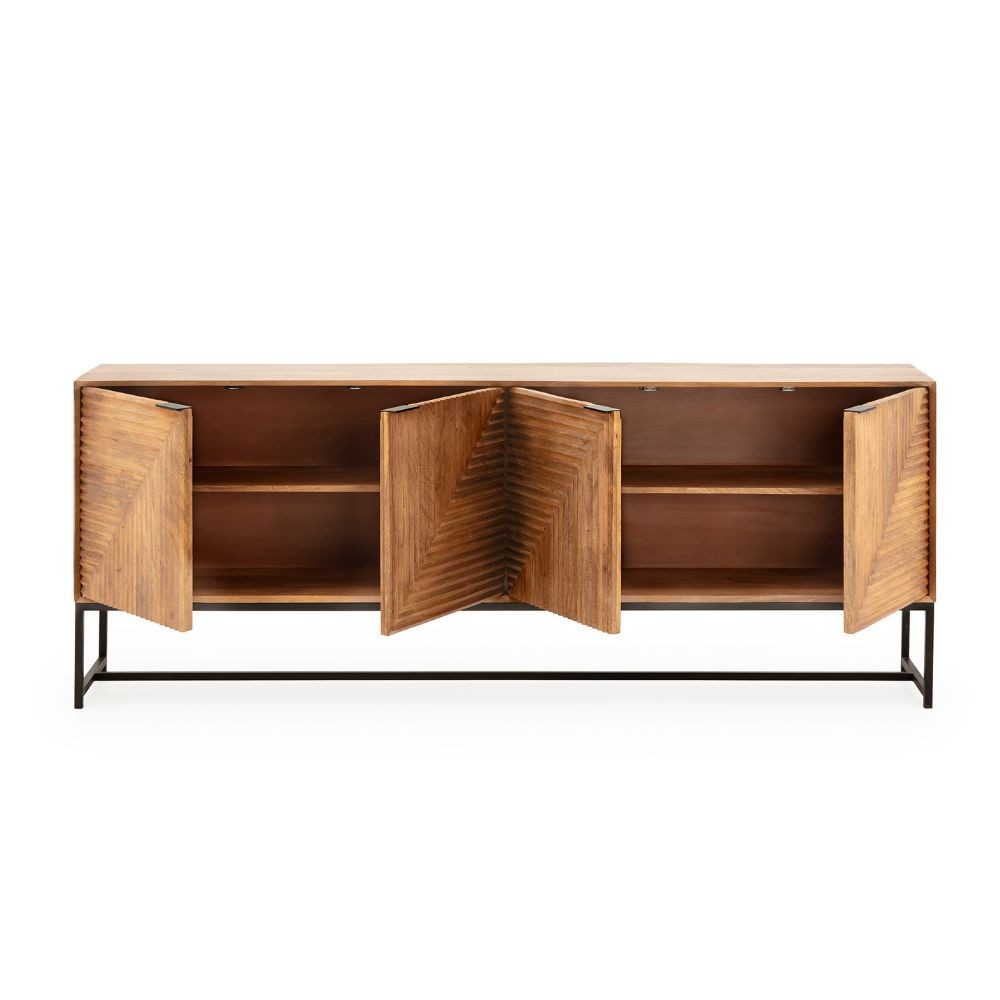Credenza Nereida 210 cm. in legno massiccio 4 ante e gambe in metallo nero