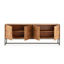 Credenza Nereida 210 cm. in legno massiccio 4 ante e gambe in metallo nero