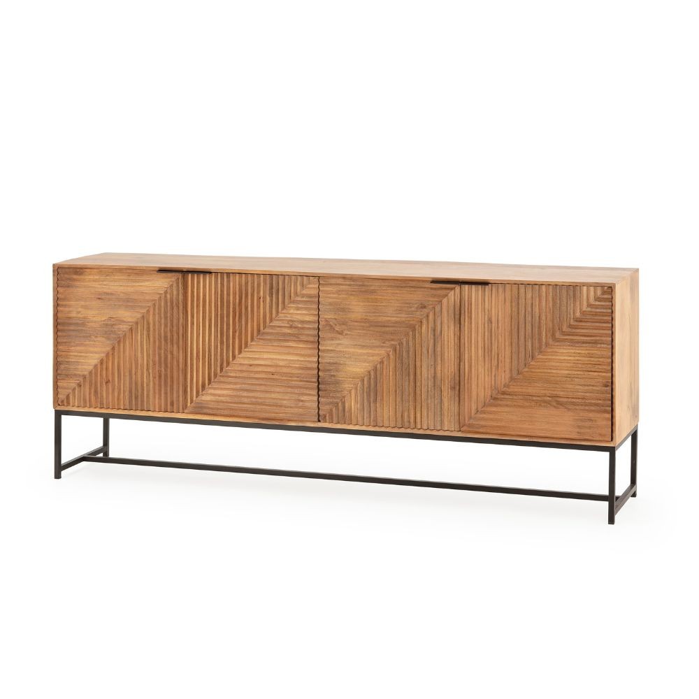 Credenza Nereida 210 cm. in legno massiccio 4 ante e gambe in metallo nero