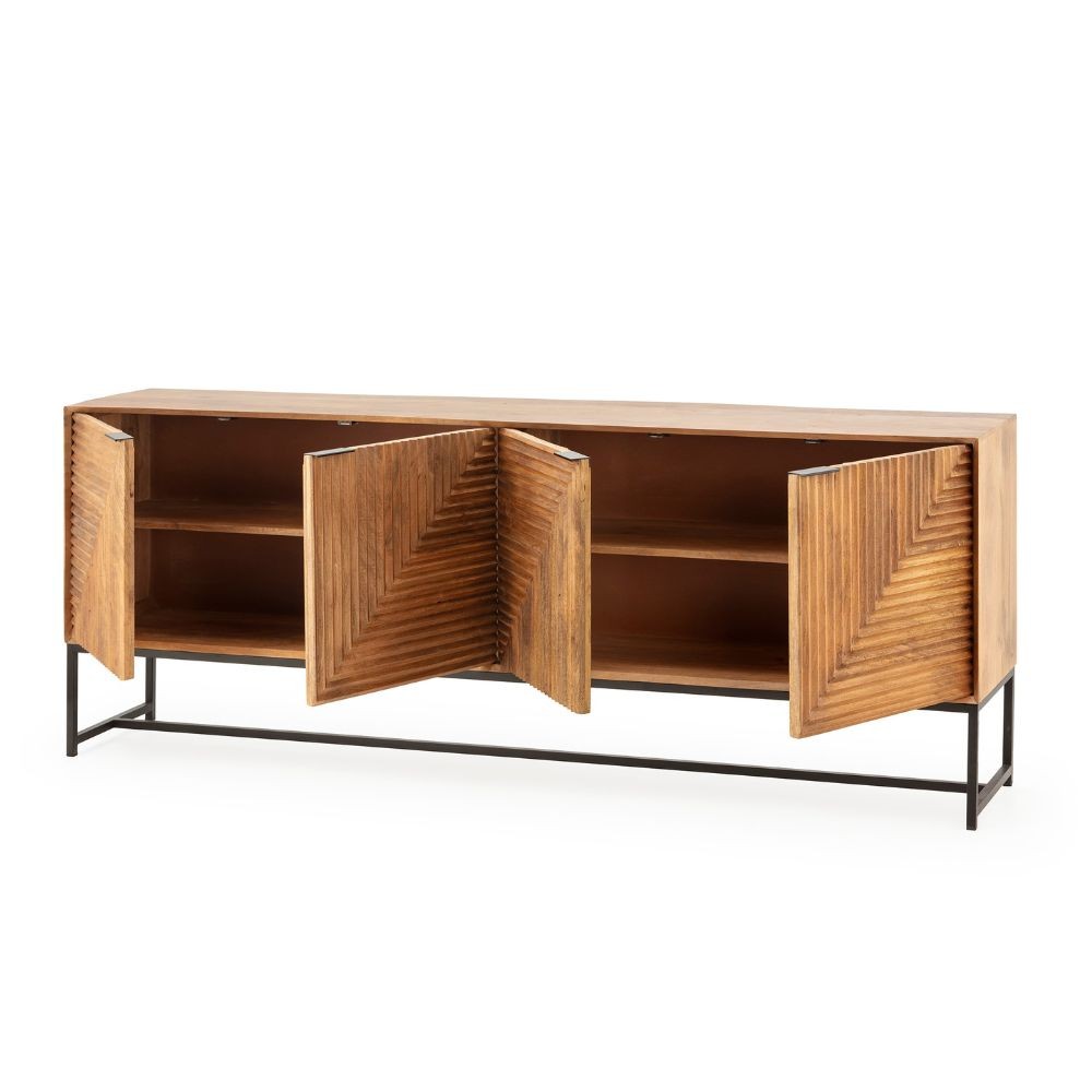 Credenza Nereida 210 cm. in legno massiccio 4 ante e gambe in metallo nero