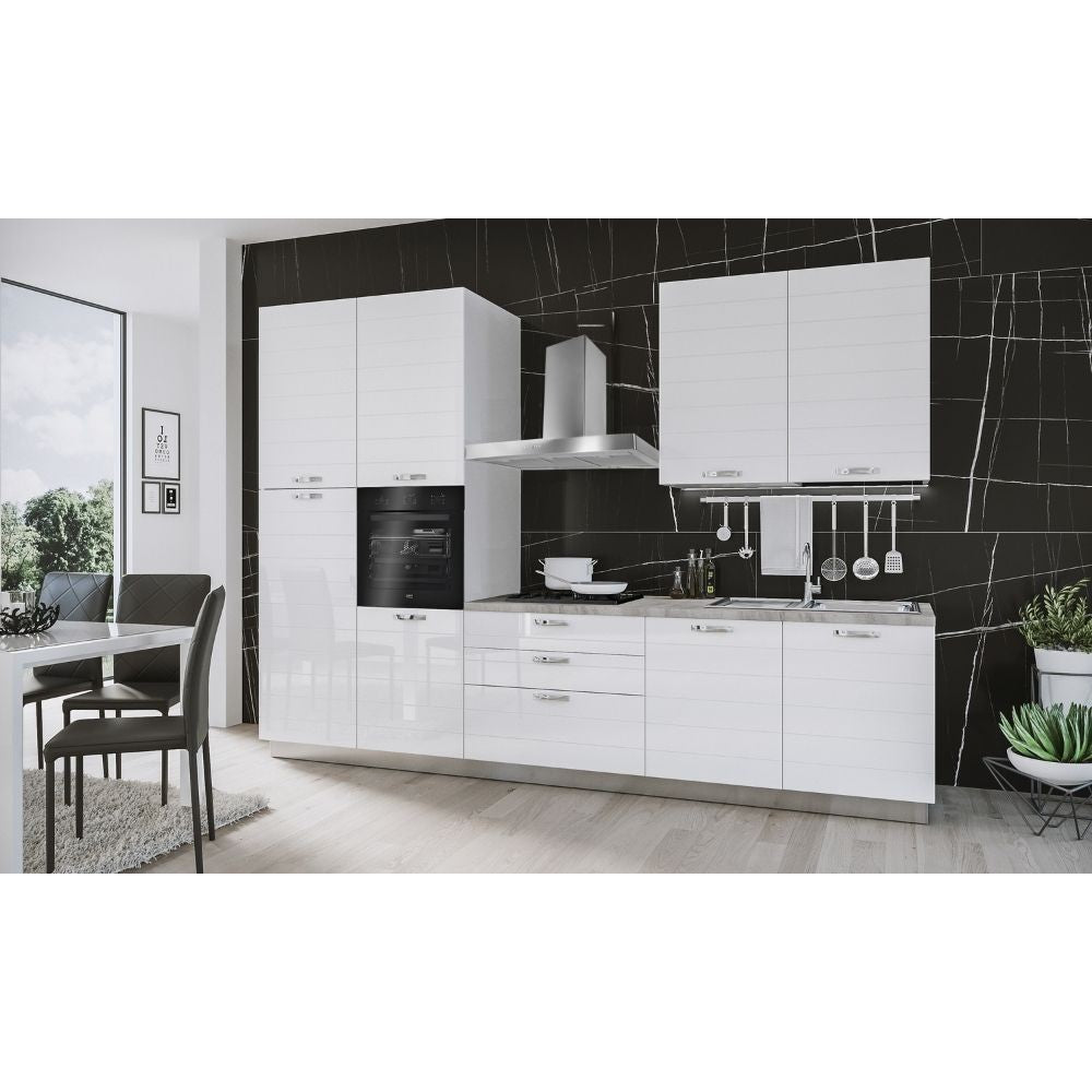 Cucina Ade lusso 330 cm bianco lucido con elettrodomestici