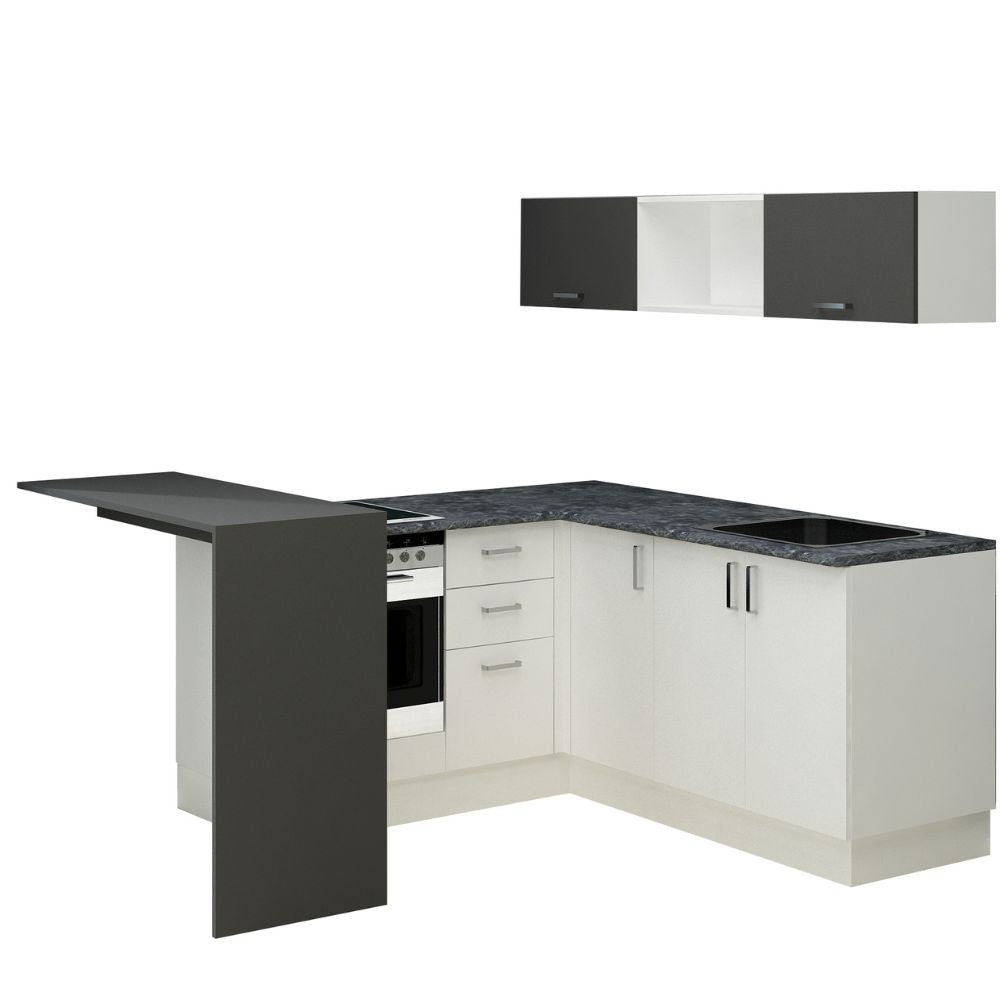 Cucina angolare Matera 180x160 con penisola reversibile bianca e nera
