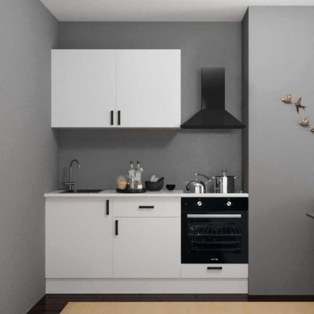 Cucina Asti 180 cm. reversibile elettrodomestici inclusi colore bianco e maniglie in metallo nero