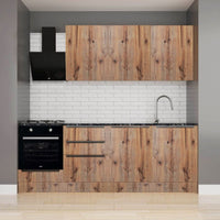 Cucina Casale 240 cm. reversibile con elettrodomestici inclusi con cassa bianca e ante rovere detroit