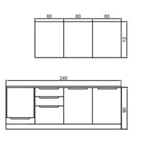 Cucina Casale 240 cm. reversibile con elettrodomestici inclusi con cassa bianca e ante rovere detroit