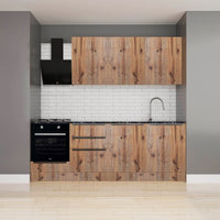 Cucina Casale 240 cm. reversibile con elettrodomestici inclusi con cassa bianca e ante rovere detroit