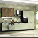 Cucina completa Micol destra con struttura in antracite basi e colonne in cemento bianco e pensili in olmo tabacco