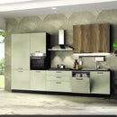 Cucina completa Micol sinistra con struttura in antracite basi e colonne in cemento bianco e pensili in olmo tabacco