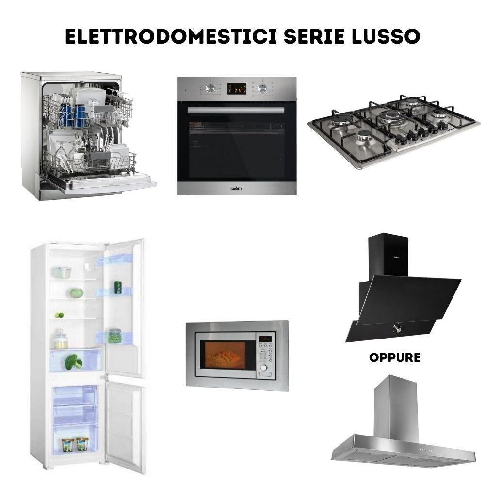 Cucina Iris Lusso 360 cm bianco opaco grigio antracite con elettrodomestici reversibile