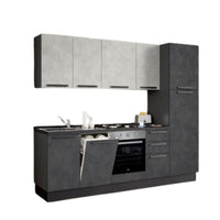 Cucina Licola 255x216 H reversibile colore iron e pensili spatolato con lavastoviglie