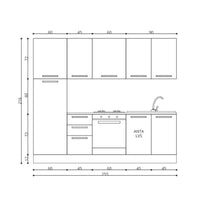 Cucina Licola 255x216H reversibile colore noce chiaro e pensili spatolato con lavastoviglie