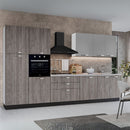 Cucina reversibile Iris 360 cm con cassa bianca base e colonne forest grigio e pensili grigio chiaro