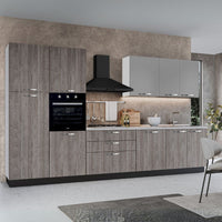 Cucina reversibile Iris 360 cm con cassa bianca base e colonne forest grigio e pensili grigio chiaro
