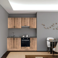 Cucina Taurus 195 cm. reversibile elettrodomestici inclusi colore rovere nodato con maniglie in metallo nero