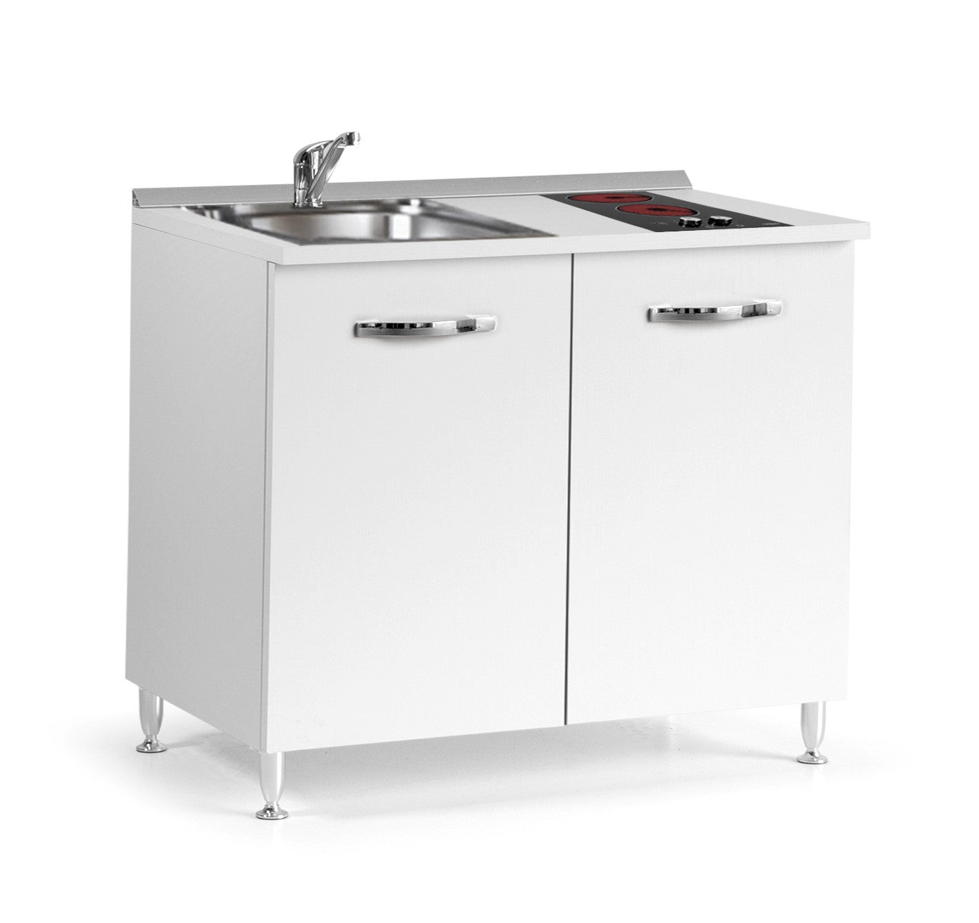Cucinino 120 cm 2 ante bianco larice lavello e piano cottura in vetroceramica 120x60x85H
