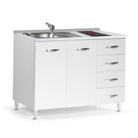 Cucinino 120 cm 2 ante e cassettiera e piano cottura in vetroceramica bianco larice 120x60x85H