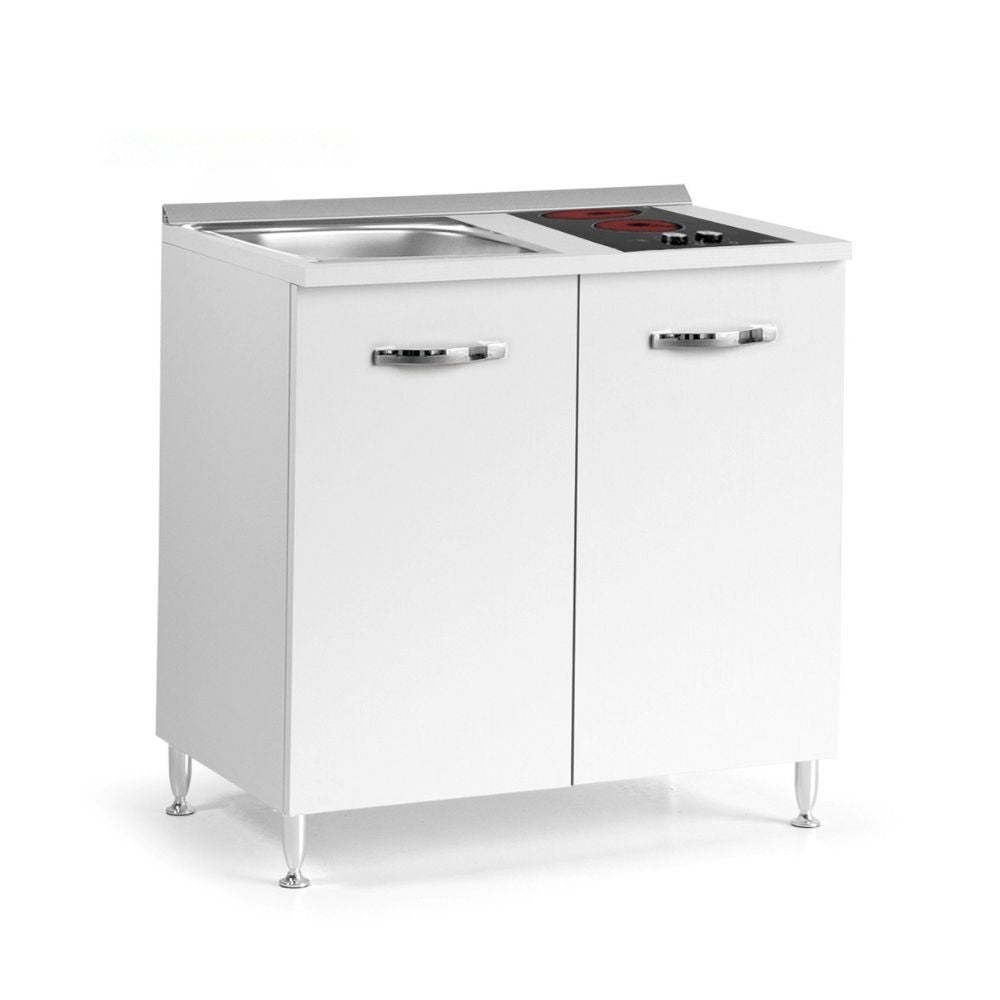 Cucinino 80 cm 2 ante bianco larice lavello e piano cottura in vetroceramica 80x60x85H