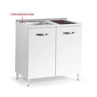 Cucinino 80 cm 2 ante bianco larice lavello e piano cottura in vetroceramica 80x60x85H