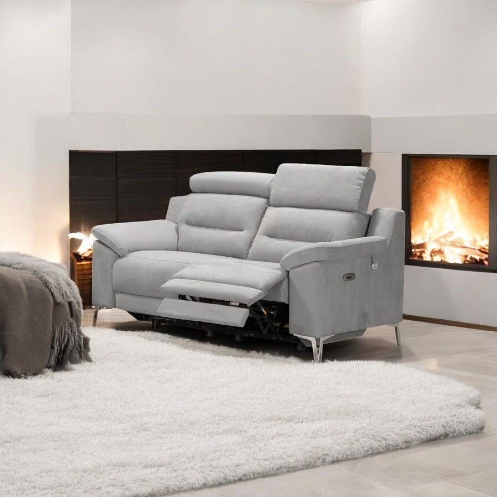 Divani Egeo 2 posti con 2 recliner elettrici in tessuto Munich 38 grigio