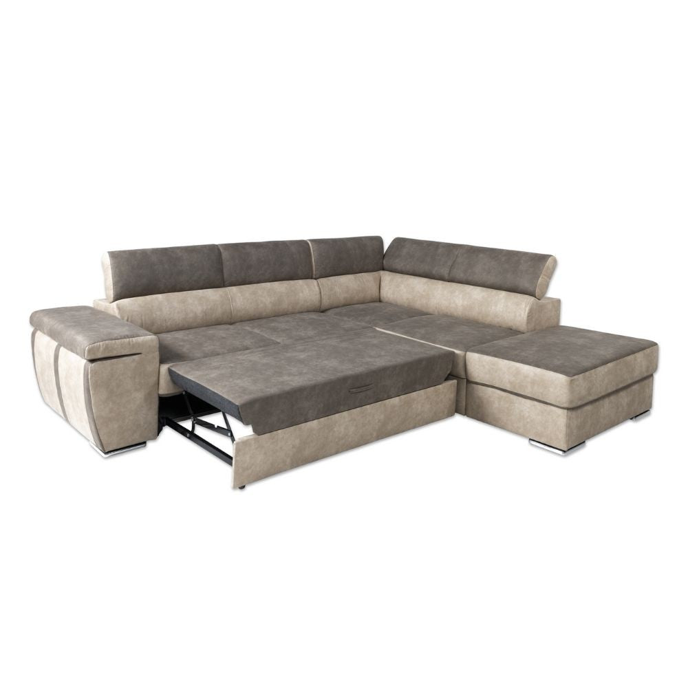 Divano angolare Gisella Mozart con pouff contenitore destro 285x238 mozart 7 beige e mozart 5 brown