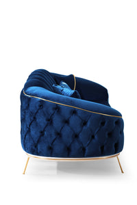 Divano Bentley 2 posti in tessuto Babyface 14 blu con piedini oro