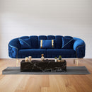 Divano Bentley 2 posti in tessuto Babyface 14 blu con piedini oro