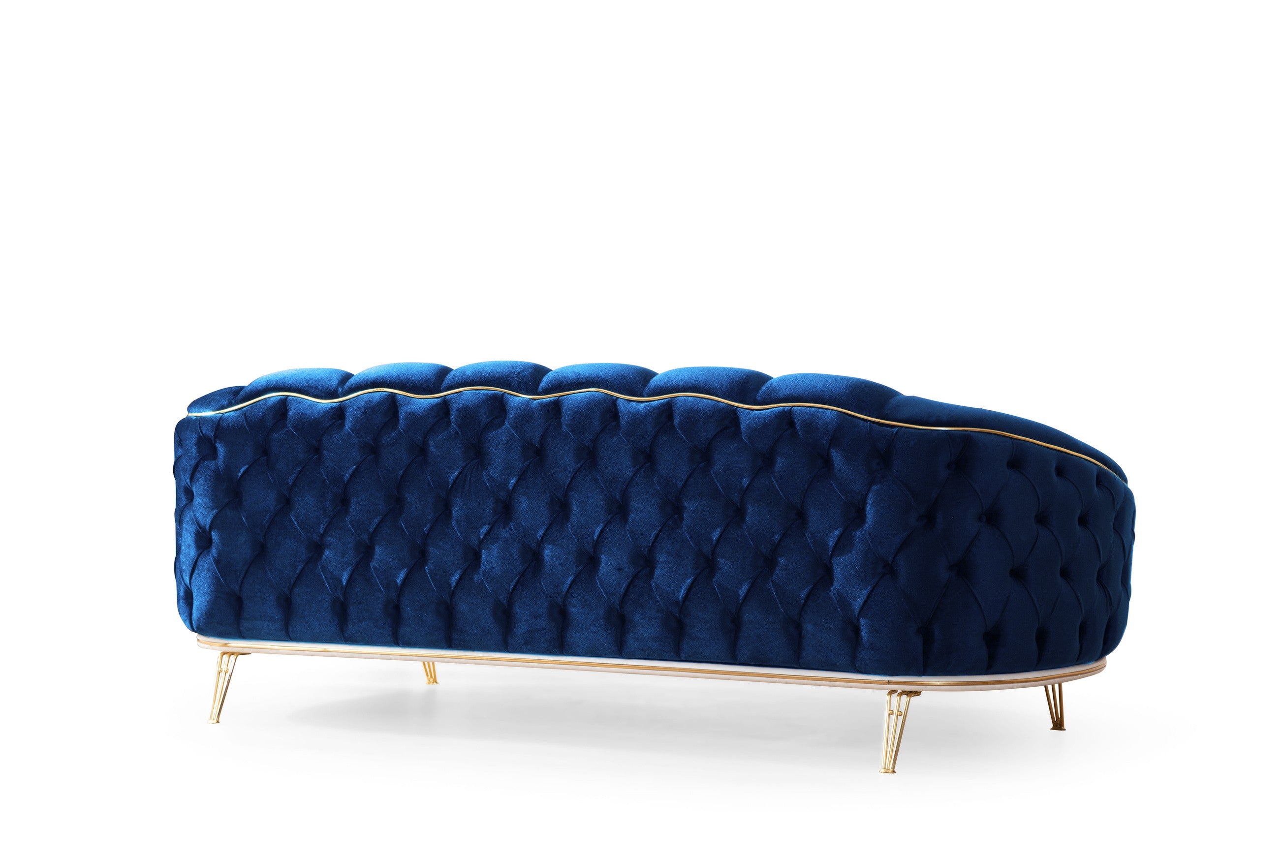 Divano Bentley 2 posti in tessuto Babyface 14 blu con piedini oro